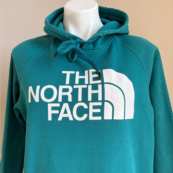 The North Face Hoodie Woman Medium Hooded Sweatshirt Logo Long Sleeve Teal Blue - Picture 3 of 11